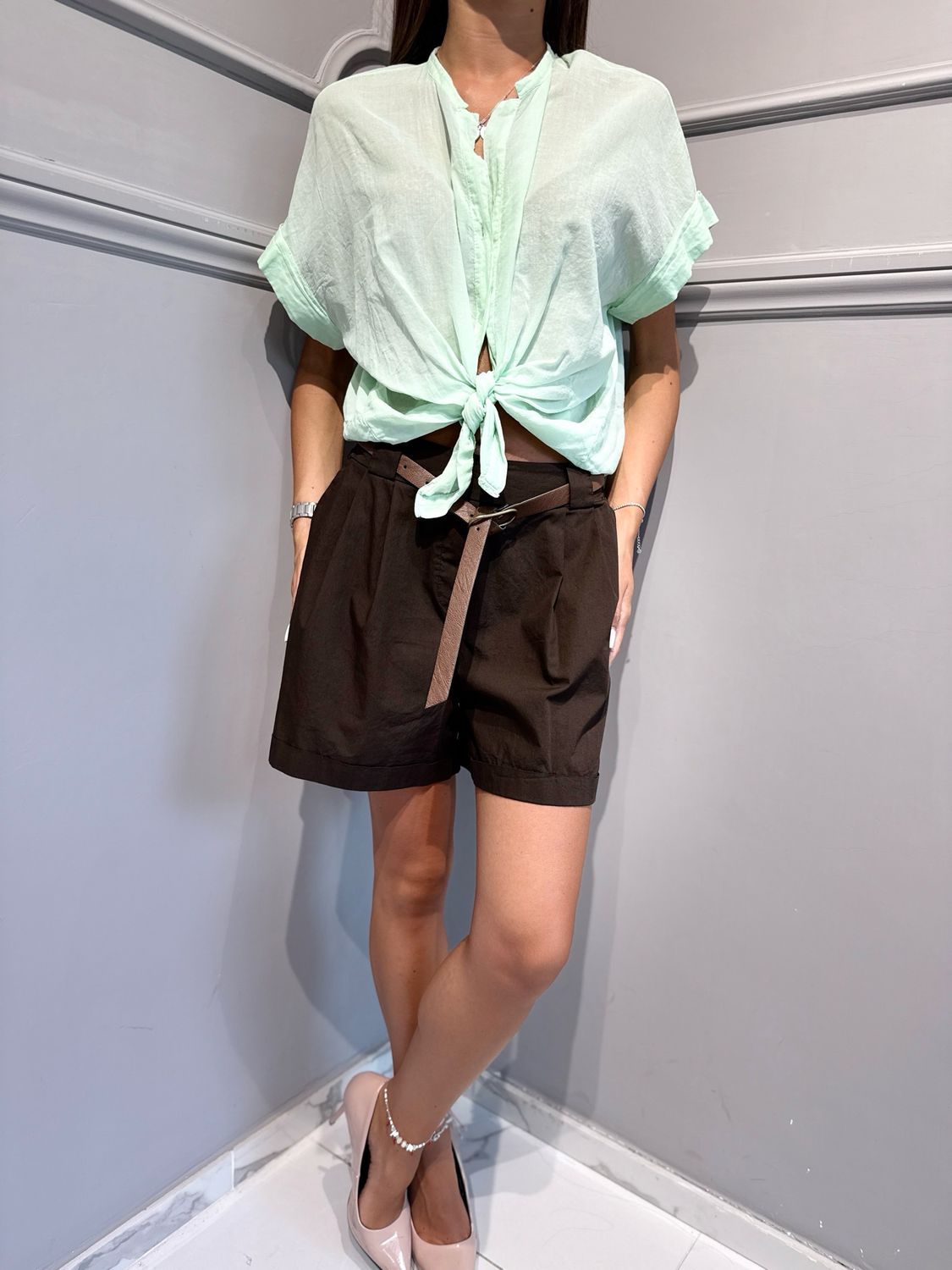 TENSIONE IN - camicia in mussola a maniche corte S26CL37 acqua