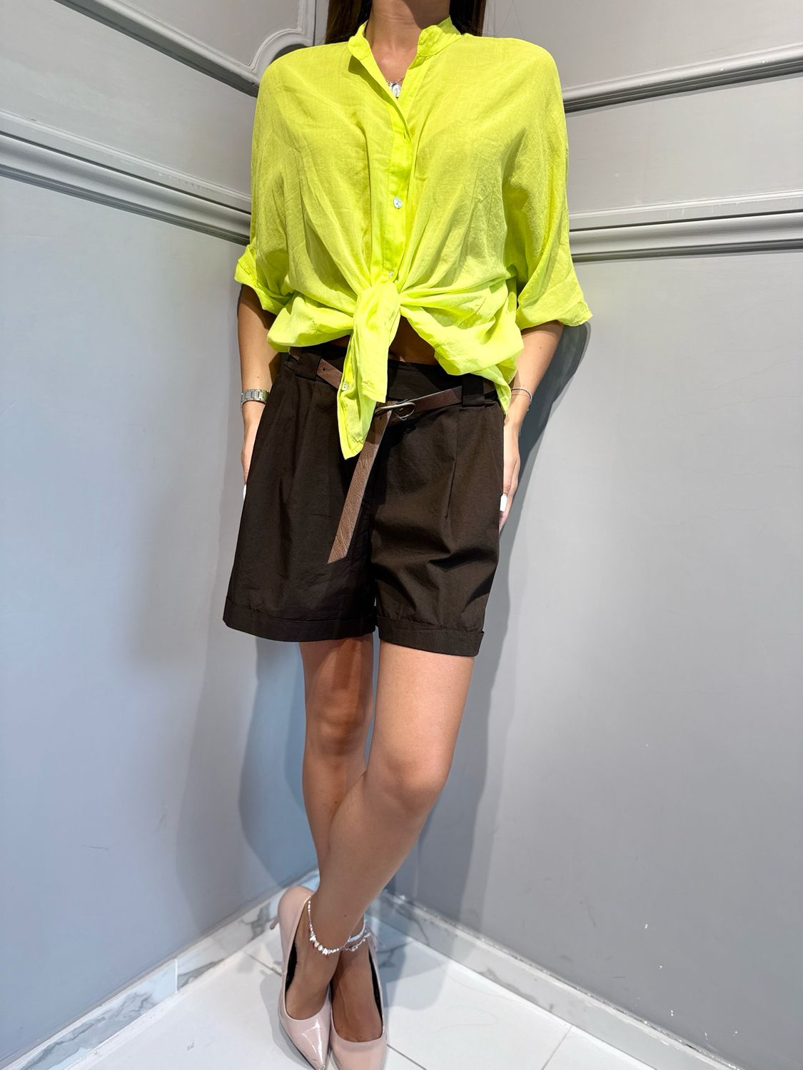 TENSIONE IN - camicia voile G492C35R-PE26 verde acido