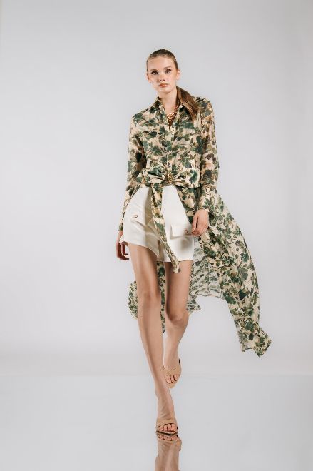 BABYLON - SKUYMF0312 LONG CHEMISIER STAMPATO verde