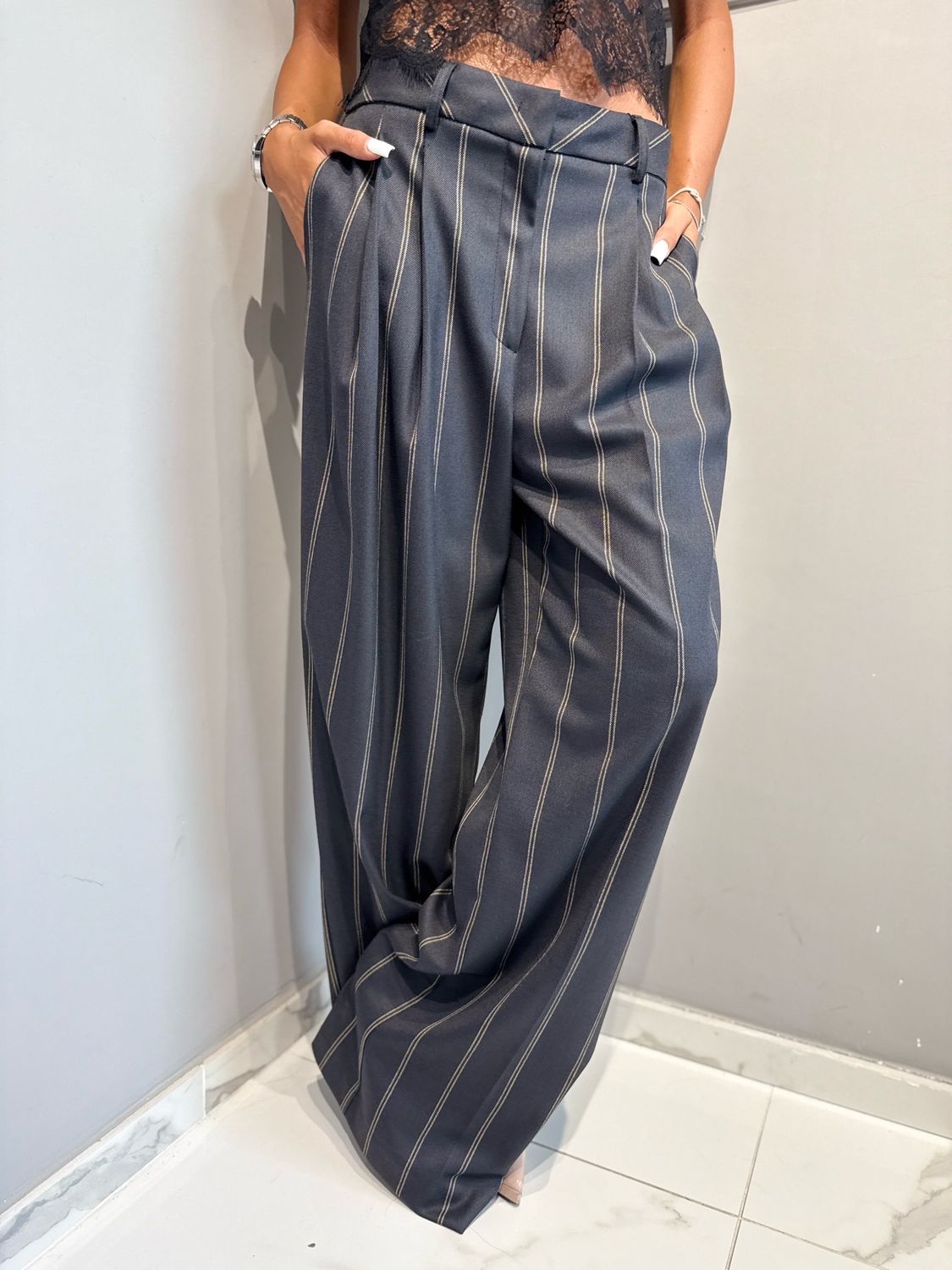 BABYLON - pantalone palazzo pences con mostrine dietro Y E00088