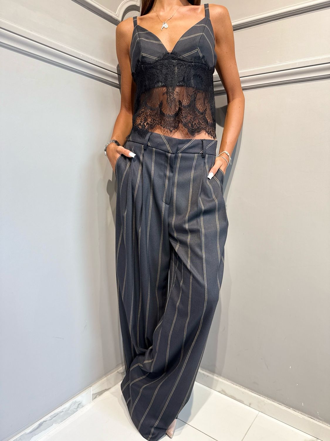 BABYLON - pantalone palazzo pences con mostrine dietro Y E00088
