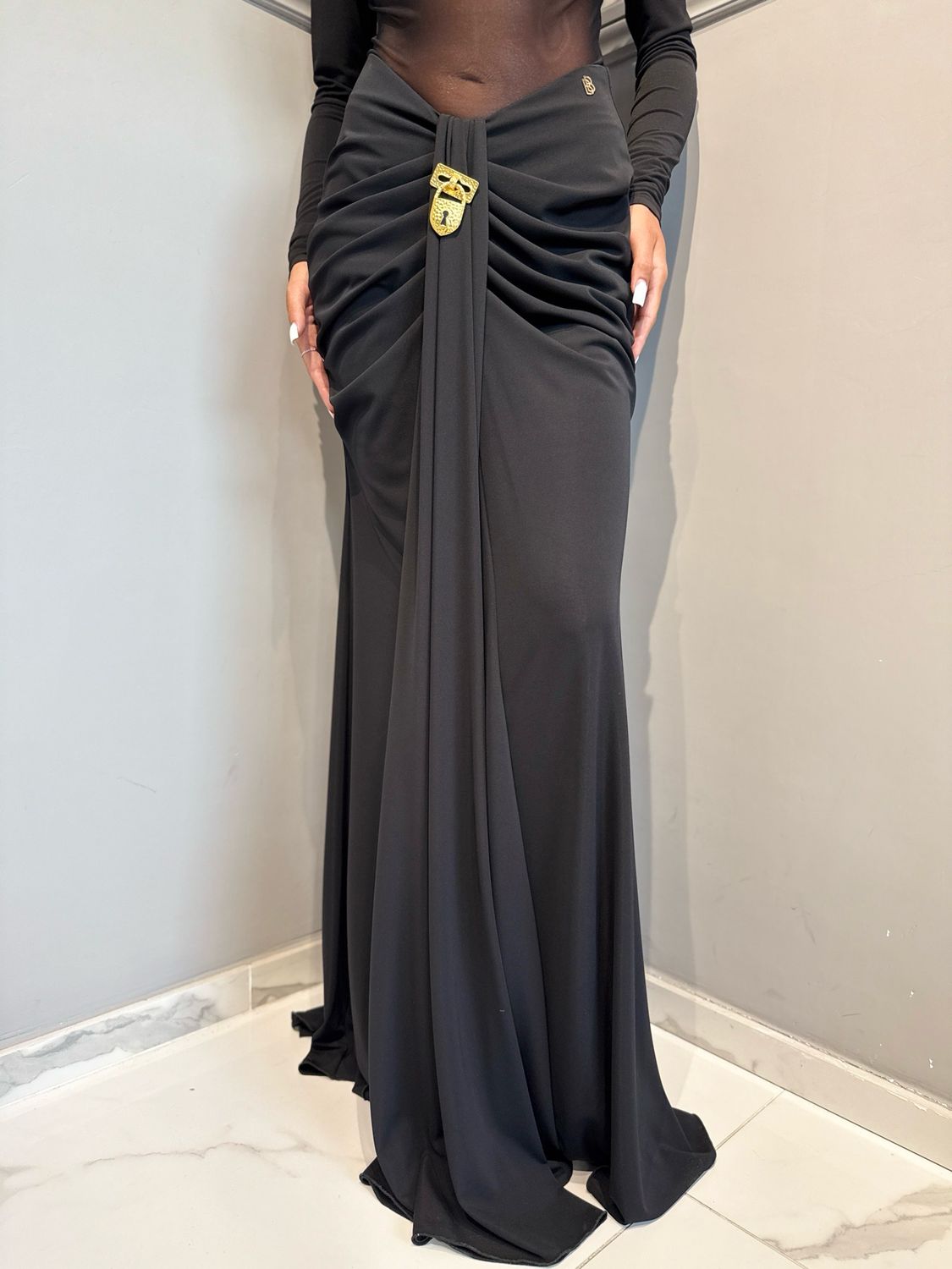 BABYLON - gonna lunga drappeggi Y S00602 nero