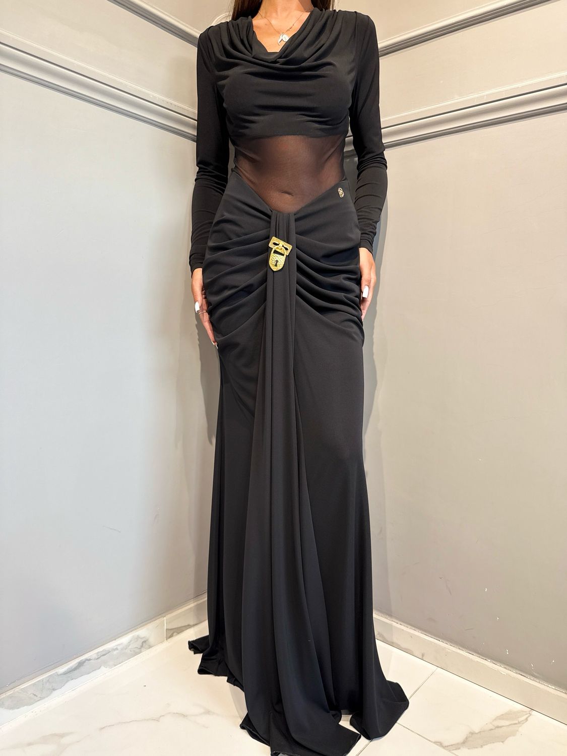BABYLON - gonna lunga drappeggi Y S00602 nero