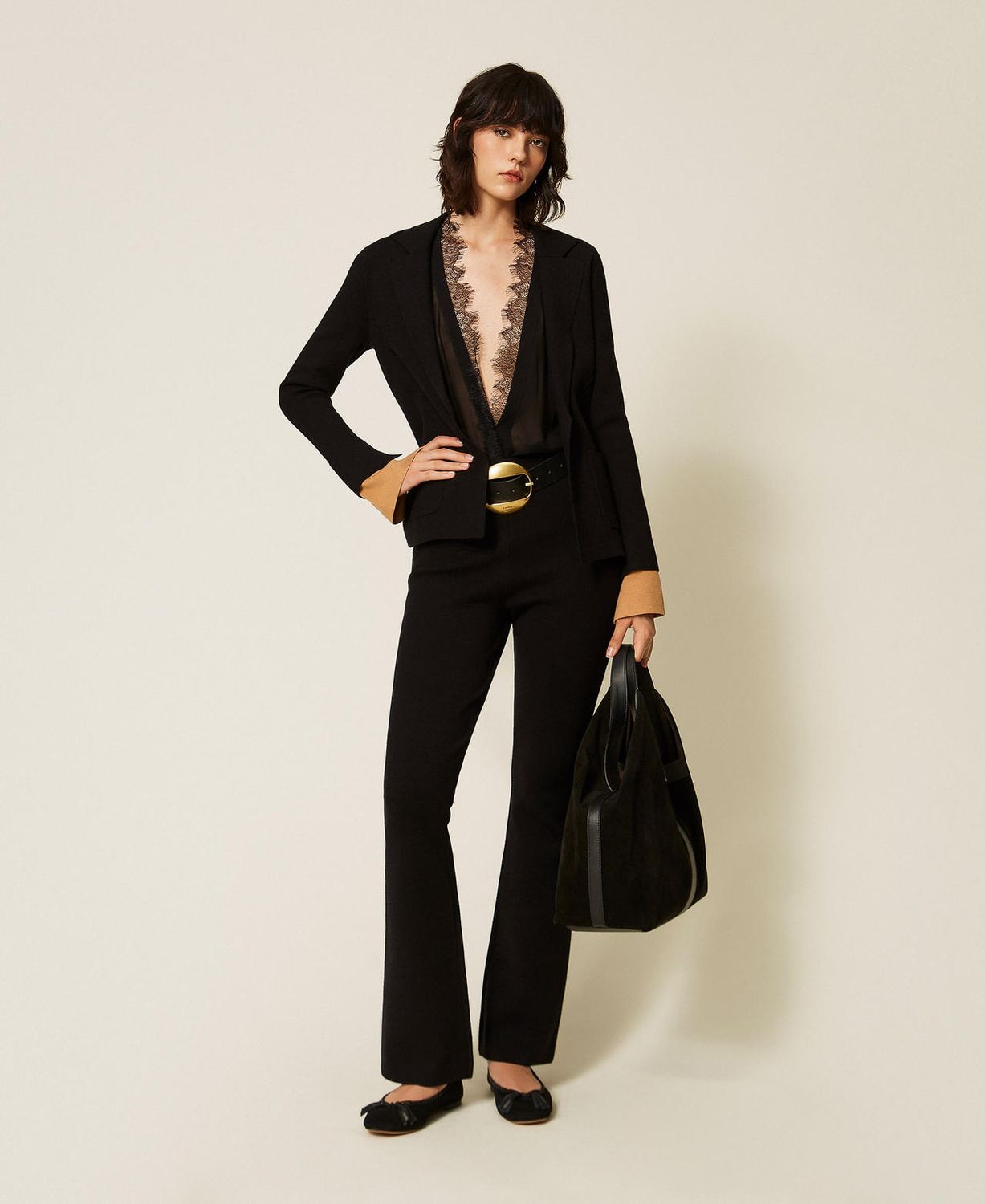 TWINSET ACTITUDE - Pantaloni flare in maglia NERO