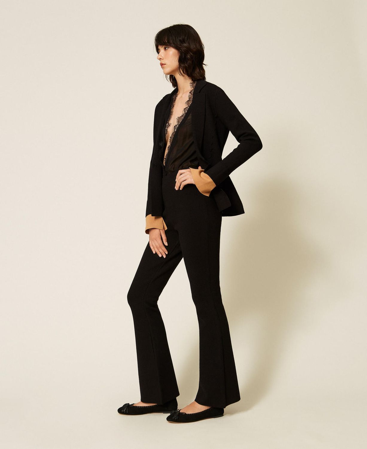 TWINSET ACTITUDE - Pantaloni flare in maglia NERO