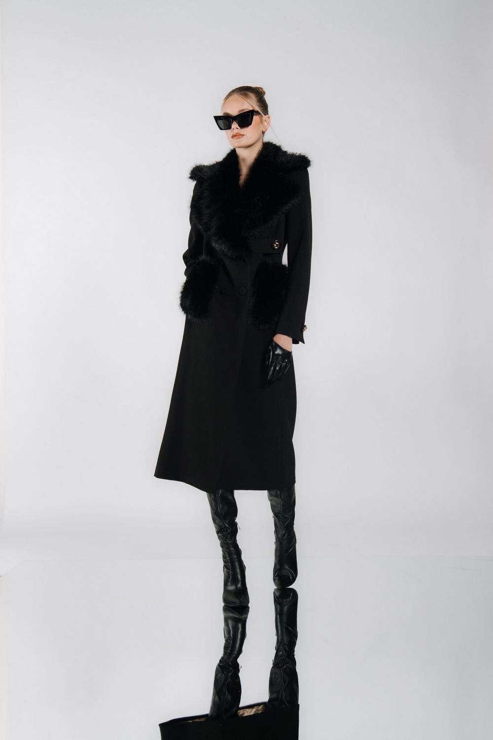 BABYLON - SKUYE00246 CAPPOTTO CON ECO-PELLICCIA NERO