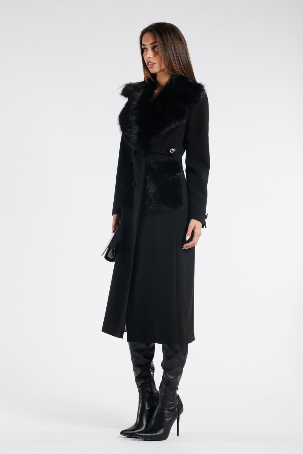 BABYLON - SKUYE00246 CAPPOTTO CON ECO-PELLICCIA NERO