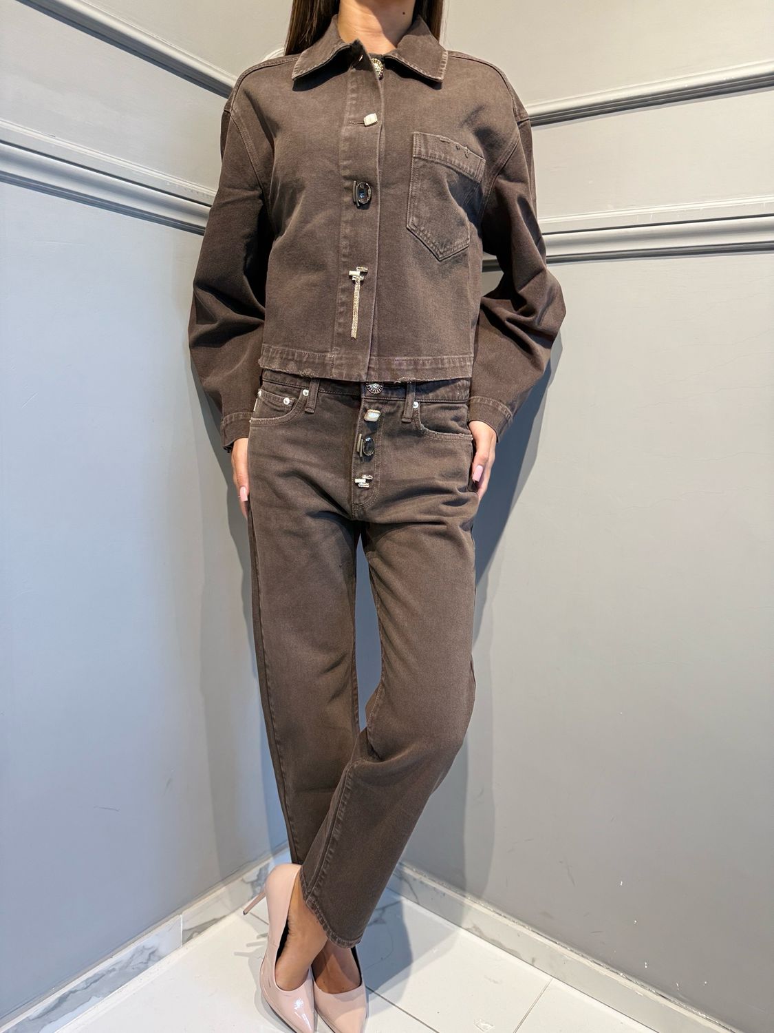 VICOLO - jeans bottoni gioiello fondente DAC5106