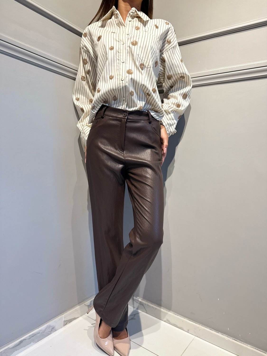 MOTEL - pantalone in ecopelle 225202-AI26 cioccolato