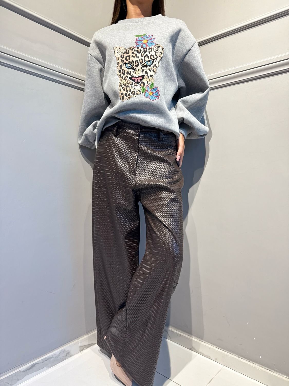 MOTEL - pantalone in ecopelle 224155-26EB cioccolato