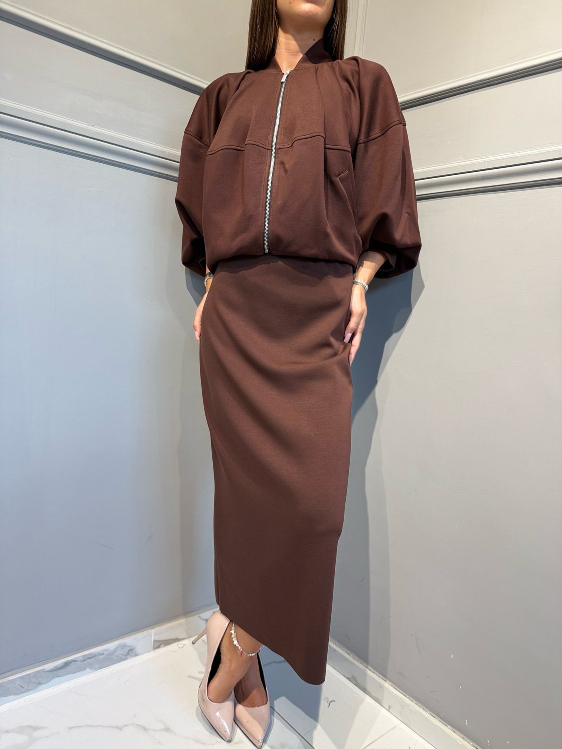 MEIMEIJ - gonna longuette in scuba I6PM6FD15 rum raisin