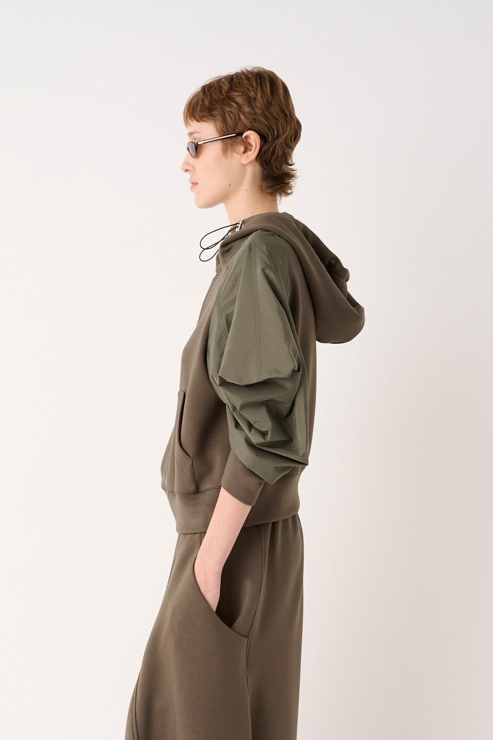 MEIMEIJ - BLUSA CON CAPPUCCIO ED INSERTI IN TAFFETA LODEN GREEN/VETIVER SKU: I6PM6FD10B5266