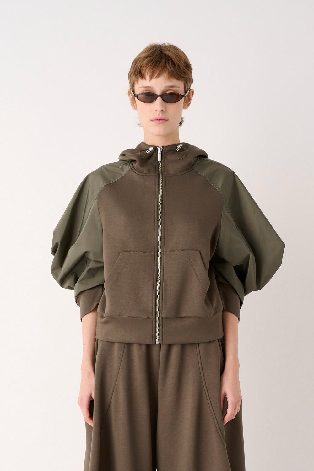 MEIMEIJ - BLUSA CON CAPPUCCIO ED INSERTI IN TAFFETA LODEN GREEN/VETIVER SKU: I6PM6FD10B5266