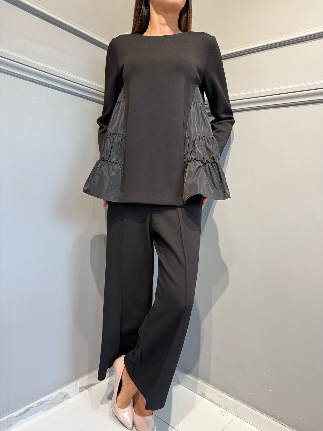 MEIMEIJ - blusa con inserti in taffettas I6PM6FD09 nero