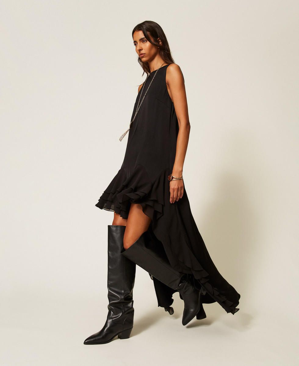 TWINSET ACTITUDE  Abito lungo asimmetrico Myfo in satin Nero Donna 262AQ2083_00006_03 NERO