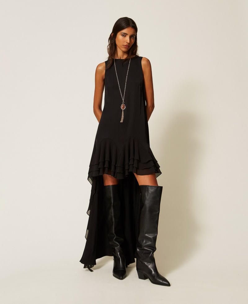 TWINSET ACTITUDE  Abito lungo asimmetrico Myfo in satin Nero Donna 262AQ2083_00006_03 NERO
