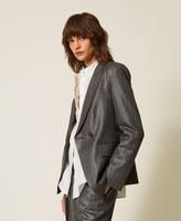 TWINSET ACTITUDE - Giacca blazer doppiopetto gessata ANTRACITE SPALMATO