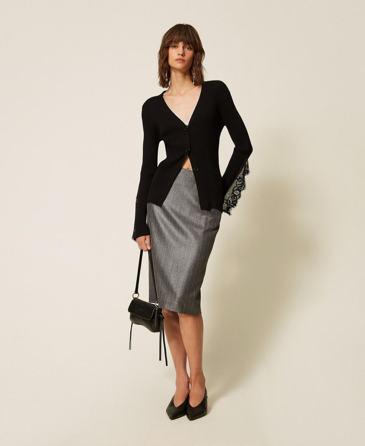 TWINSET ACTITUDE - Gonna longuette gessata antracite spalmato