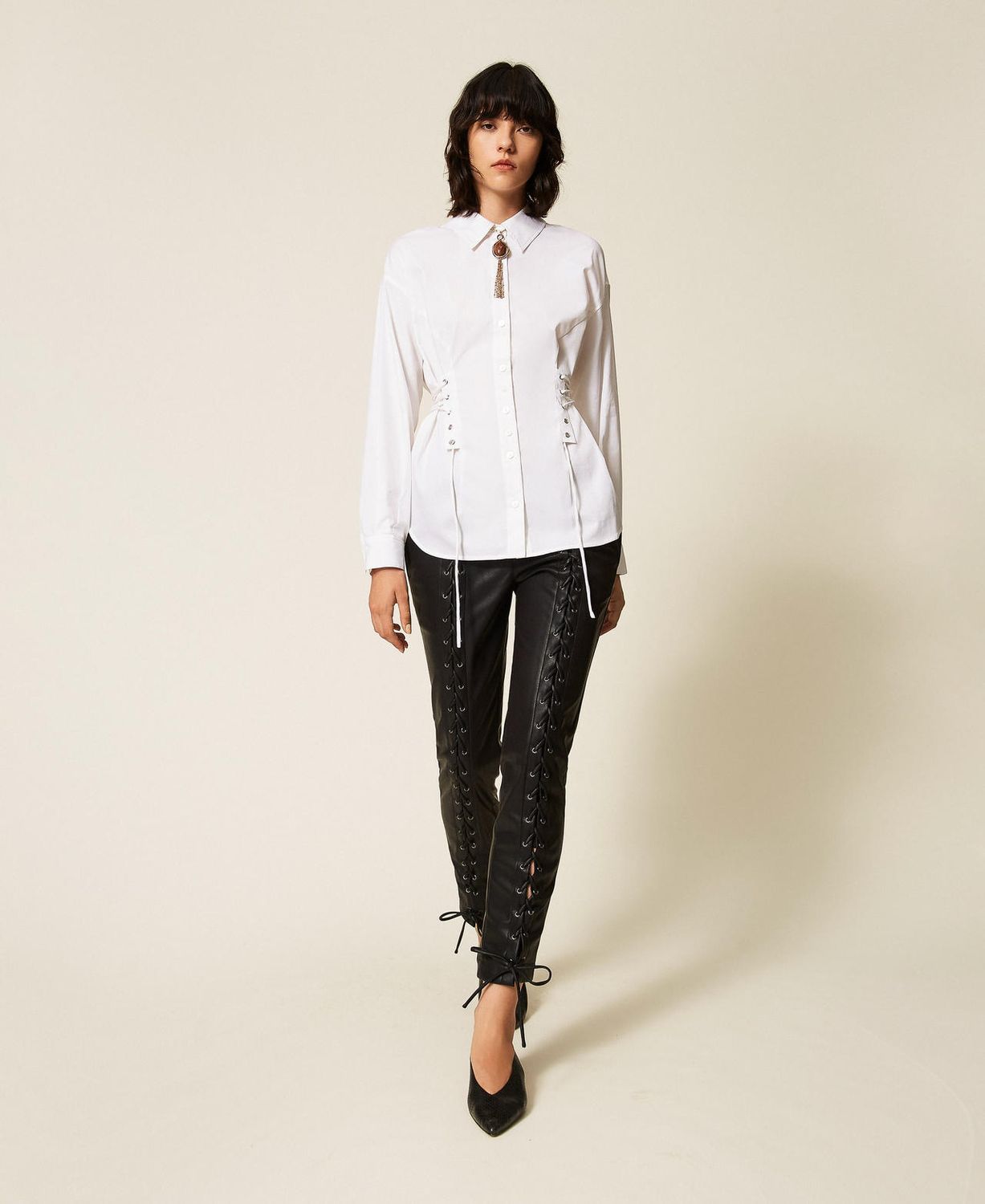 MYFO X ACTITUDE Pantaloni Myfo effetto pelle con nastri Nero