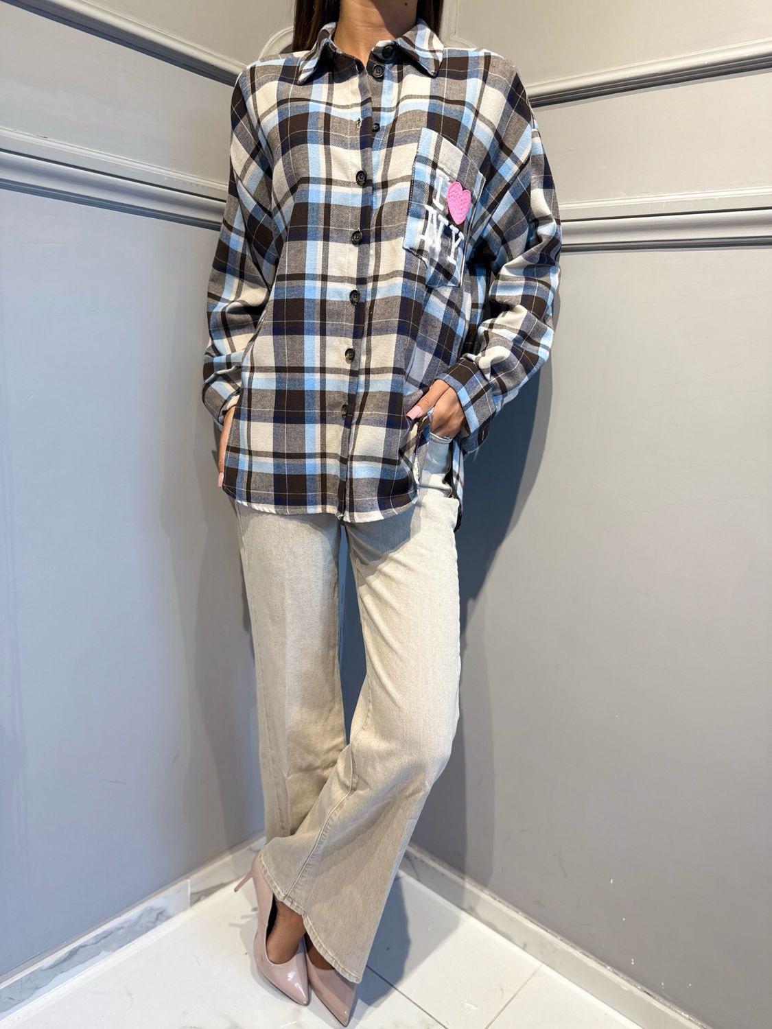 MOTEL - camicia flanella W26C373 Moro/celeste