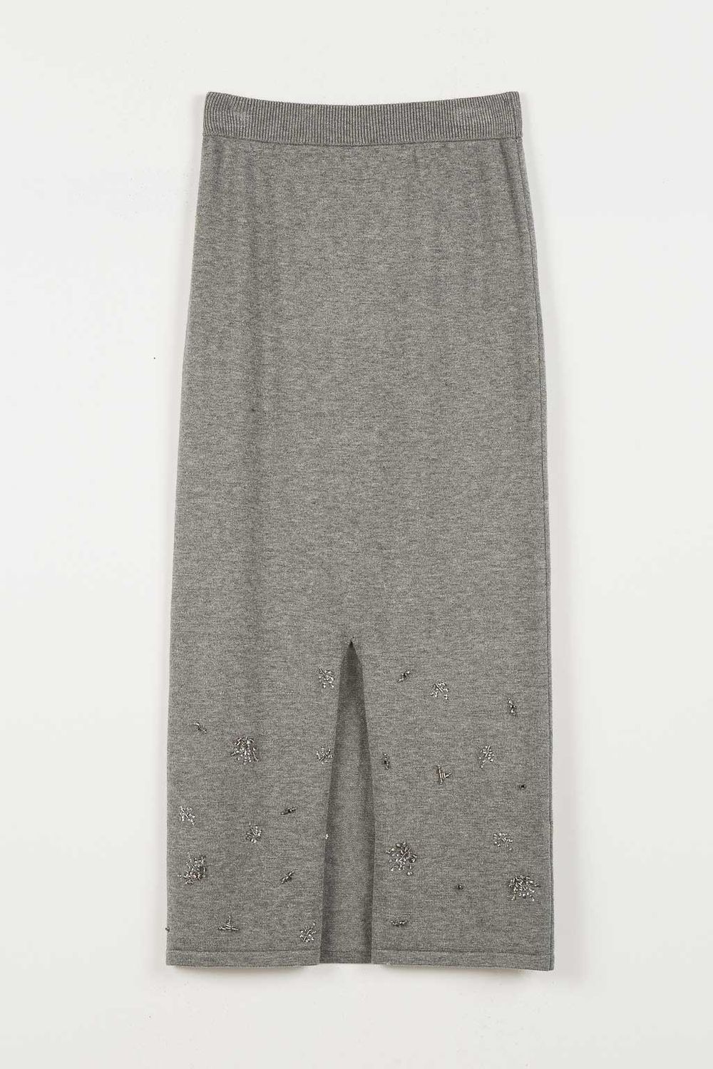 TWINSET ACTITUDE - GONNA LONGUETTE IN MAGLIA CON APPLICAZIONI 262AP3183 grigio medio melange