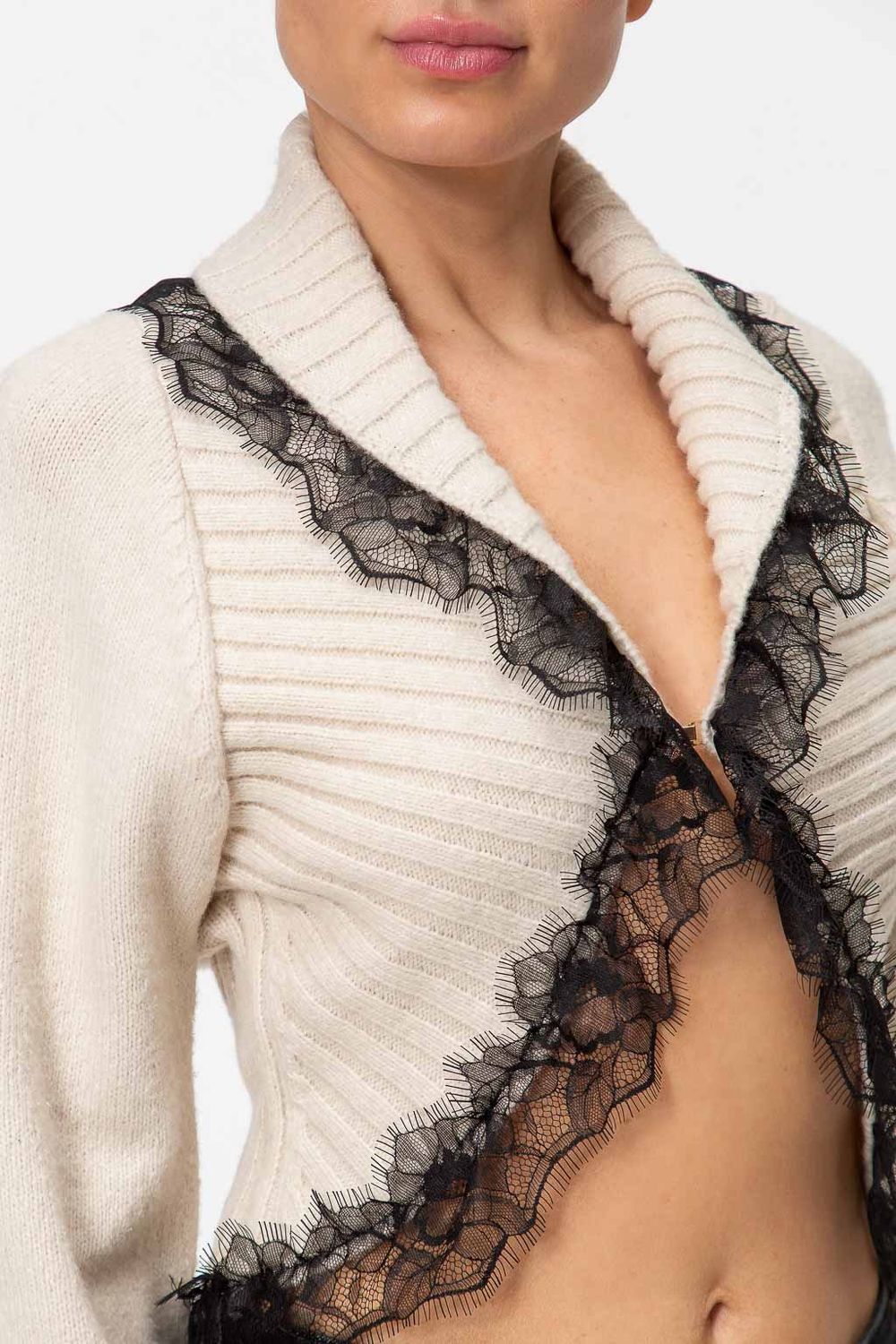 TWINSET ACTITUDE - Cardigan con pizzo 262AT3091 Cashà/Nero
