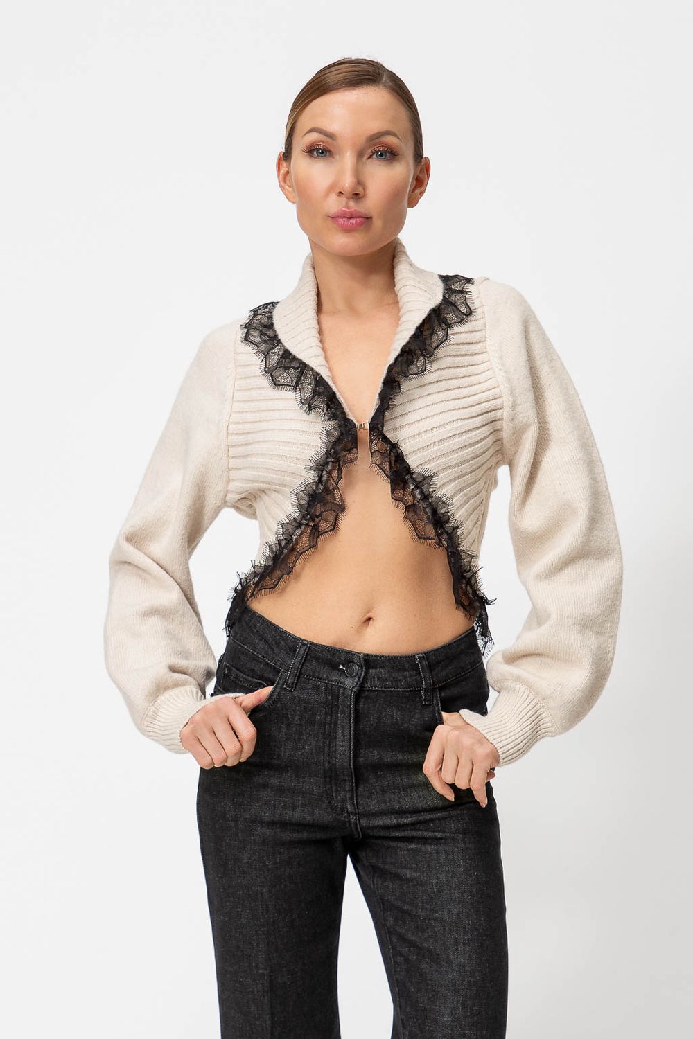 TWINSET ACTITUDE - Cardigan con pizzo 262AT3091 Cashà/Nero