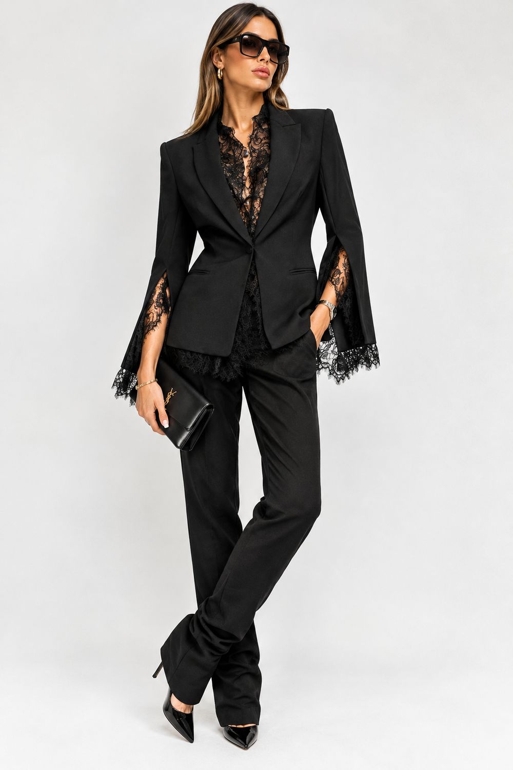 TWINSET ACTITUDE - Blazer con pizzo manica aperta 262at2070 Nero