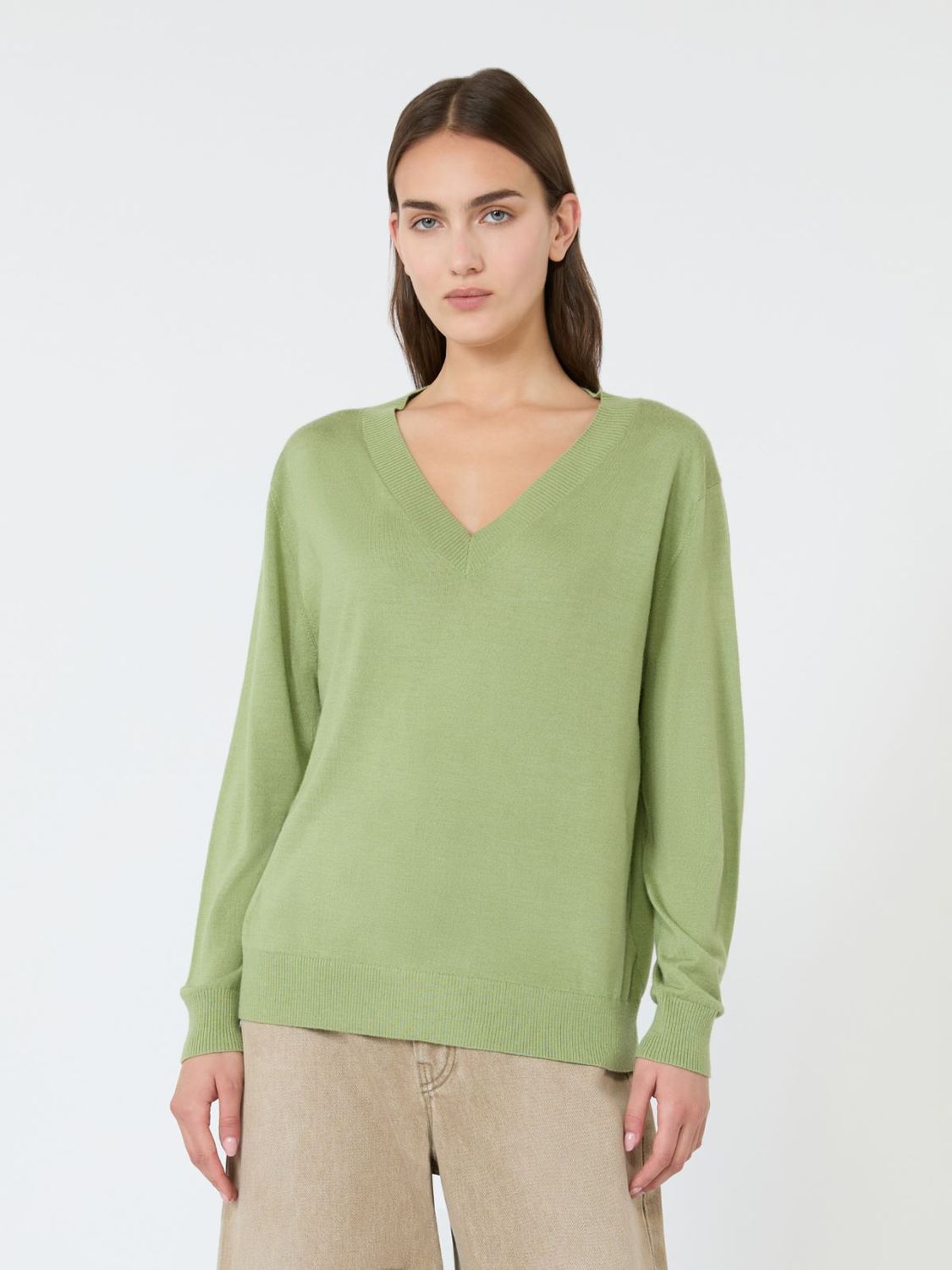 Max Mara WEEKEND - Maglia a V in lana, seta e cachemire WKDTALAMO Verde