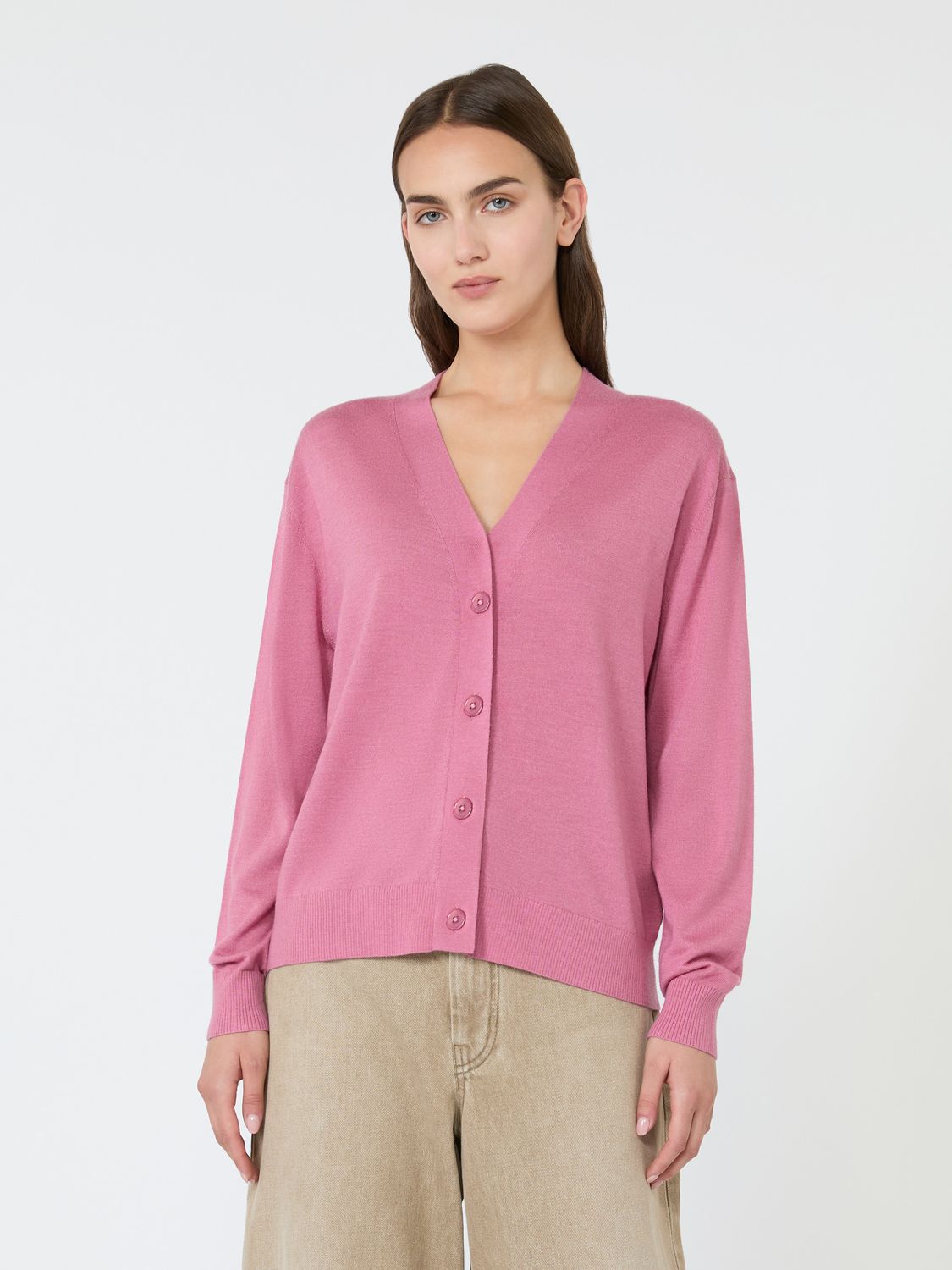 Max Mara WEEKEND - Cardigan a V in lana, seta e cachemire WKDTORRE - LAMPONE