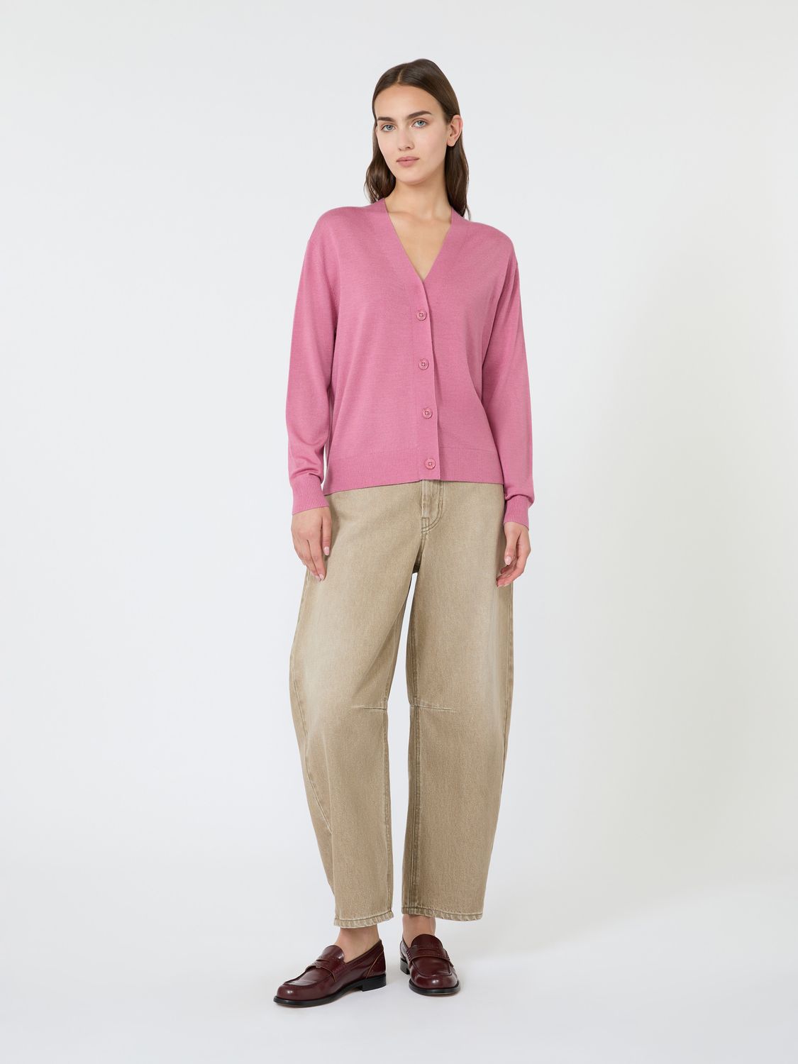 Max Mara WEEKEND - Cardigan a V in lana, seta e cachemire WKDTORRE - LAMPONE