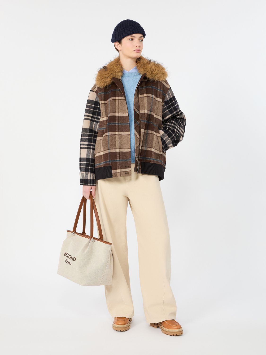Max Mara WEEKEND - Bomber in drap di lana Check WKDDIVINA - MARRONE