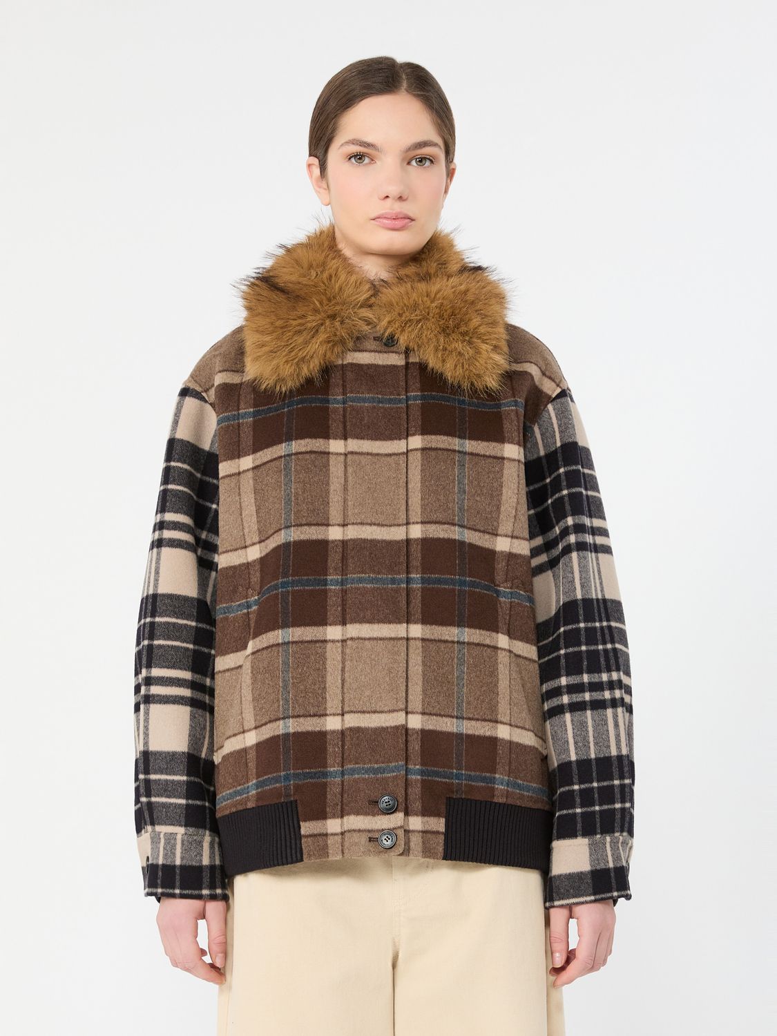 Max Mara WEEKEND - Bomber in drap di lana Check WKDDIVINA - MARRONE