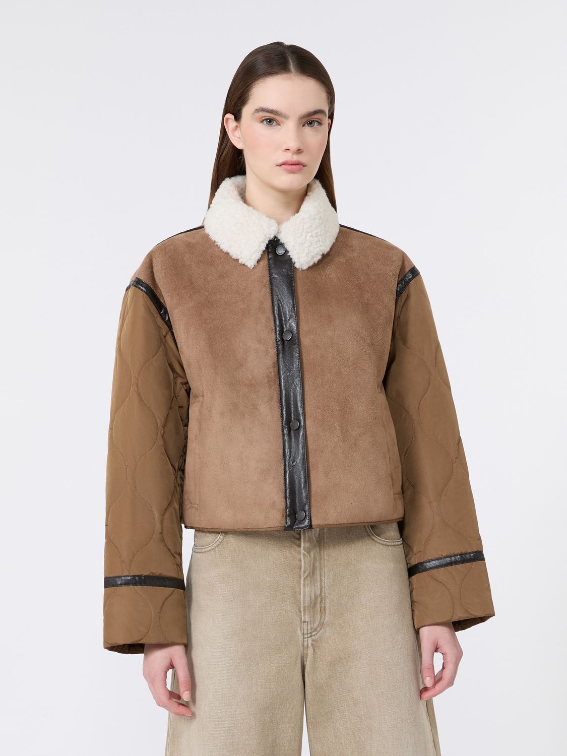 Max Mara WEEKEND - Giacca crop in effetto suede e tessuto tecnico WKDGESSATI - CAMMELLO
