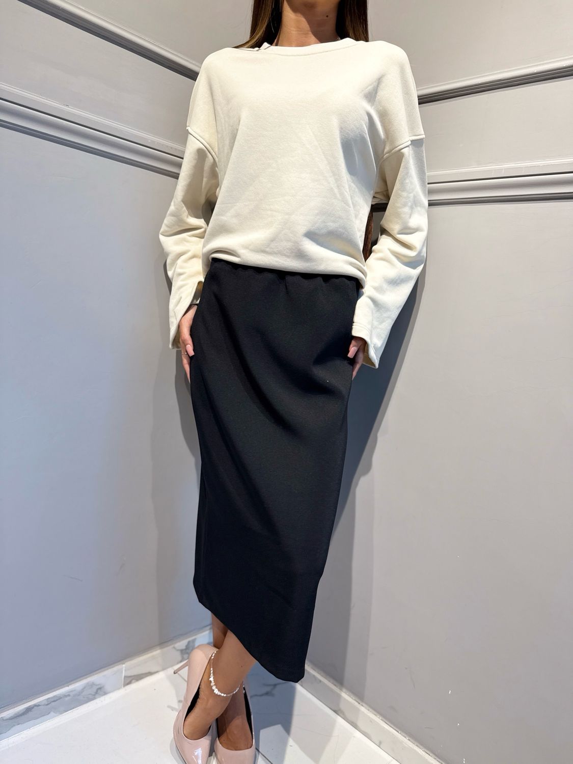 TENSIONE IN - gonna a tubino con elastico interno in vita 27G6291 nero