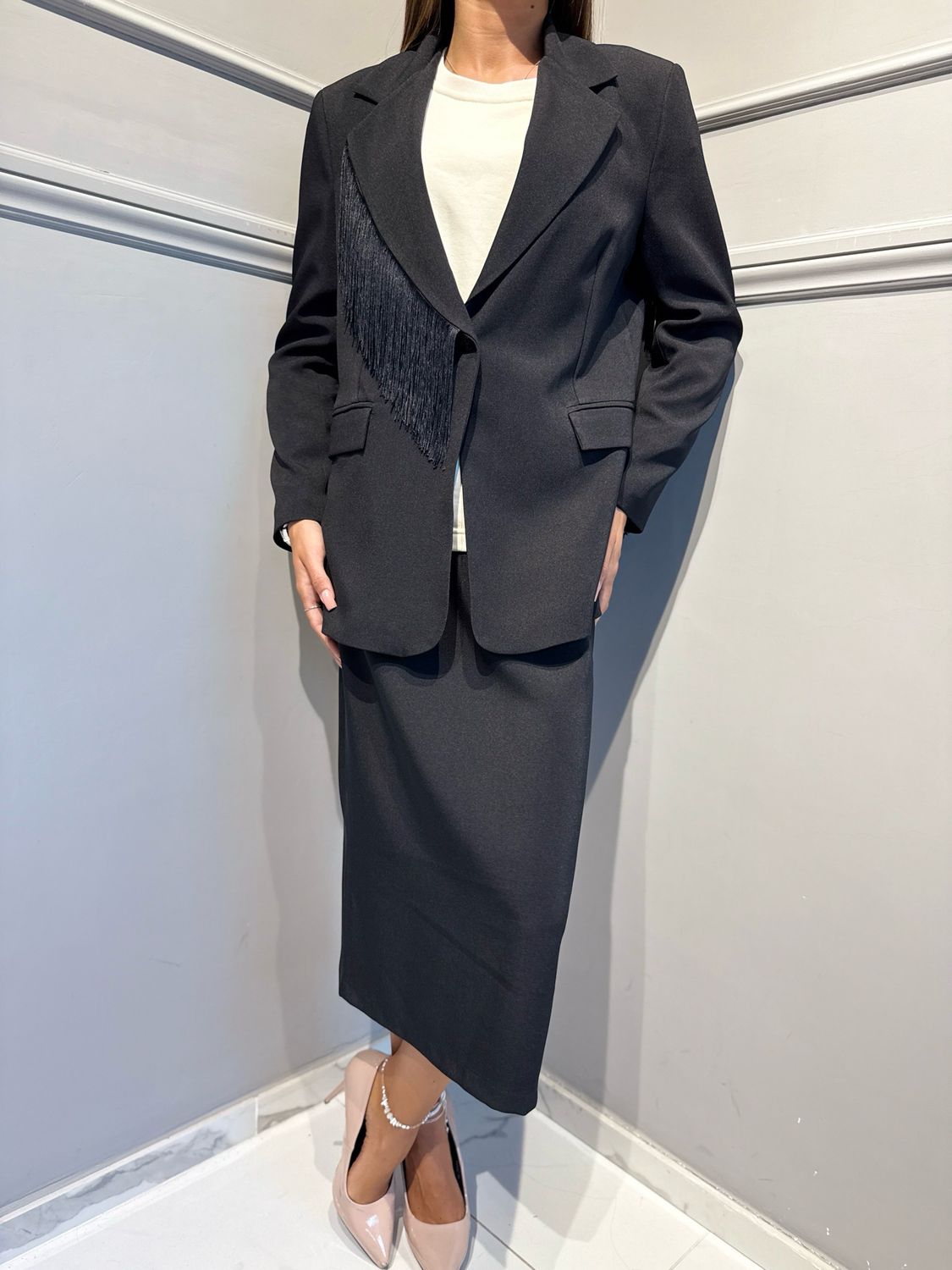TENSIONE IN - gonna a tubino con elastico interno in vita 27G6291 nero