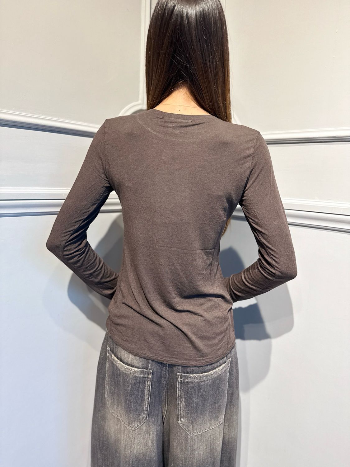 HAVE ONE - maglia misto Cashmire MJS-R126 girocollo moro
