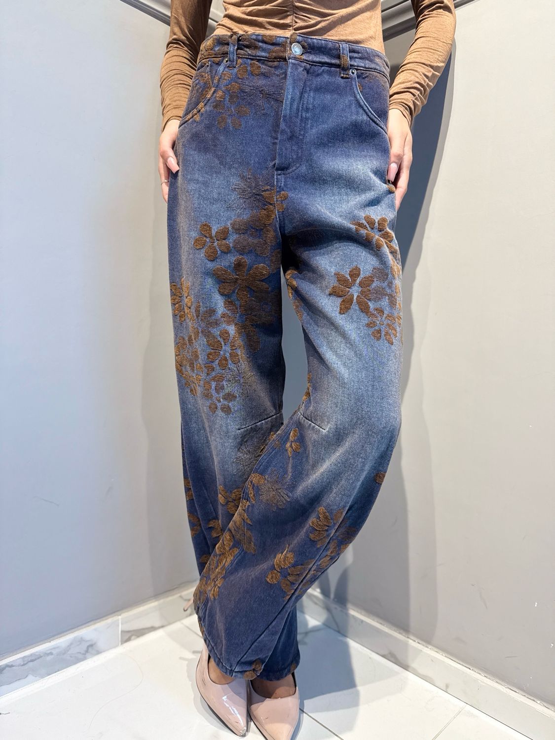 TENSIONE IN - pantalone in jeans W26P207 variante unica denim/tabacco