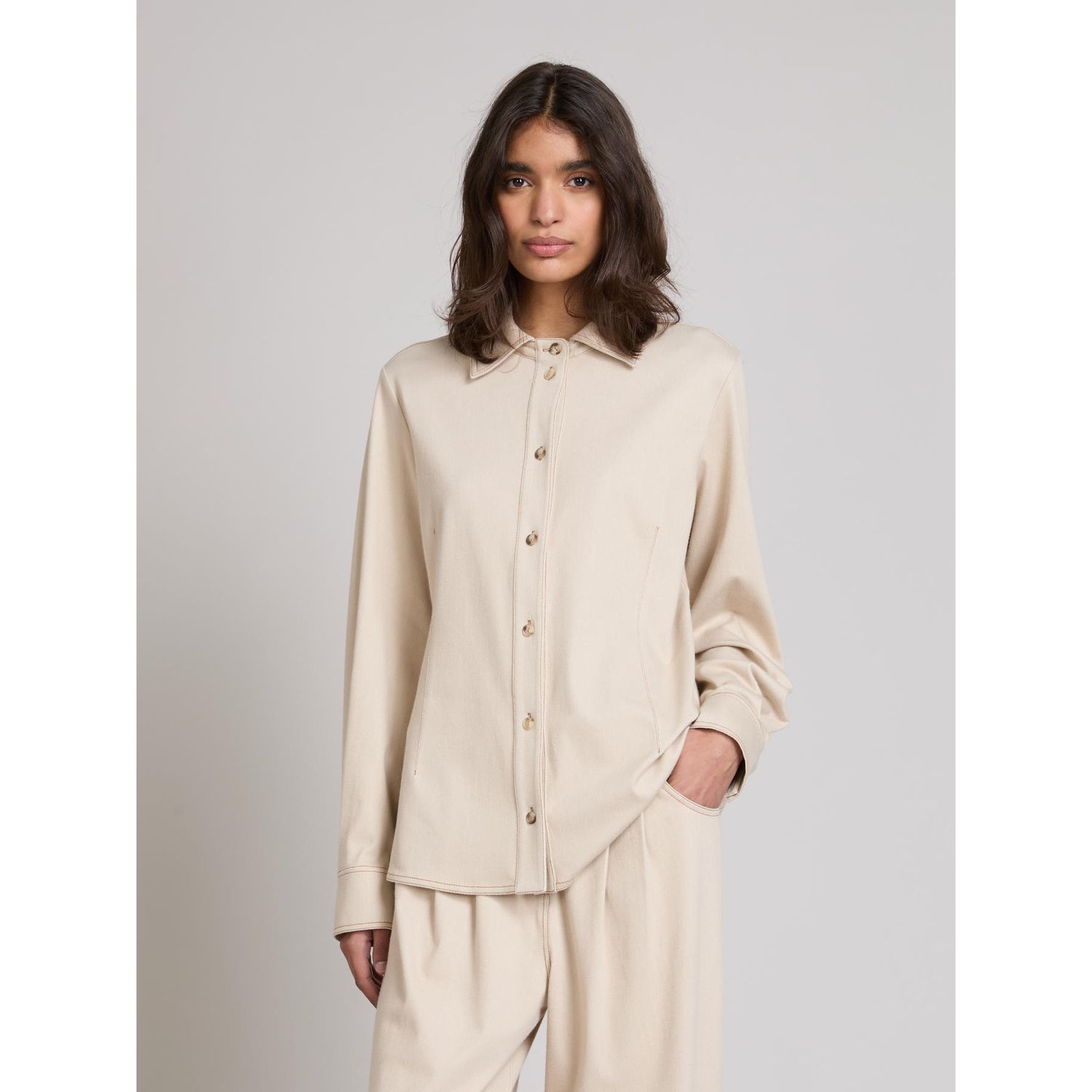 MM Max Mara - Camicia con effetto denim in jersey fluido MMLRAFIA - Lino