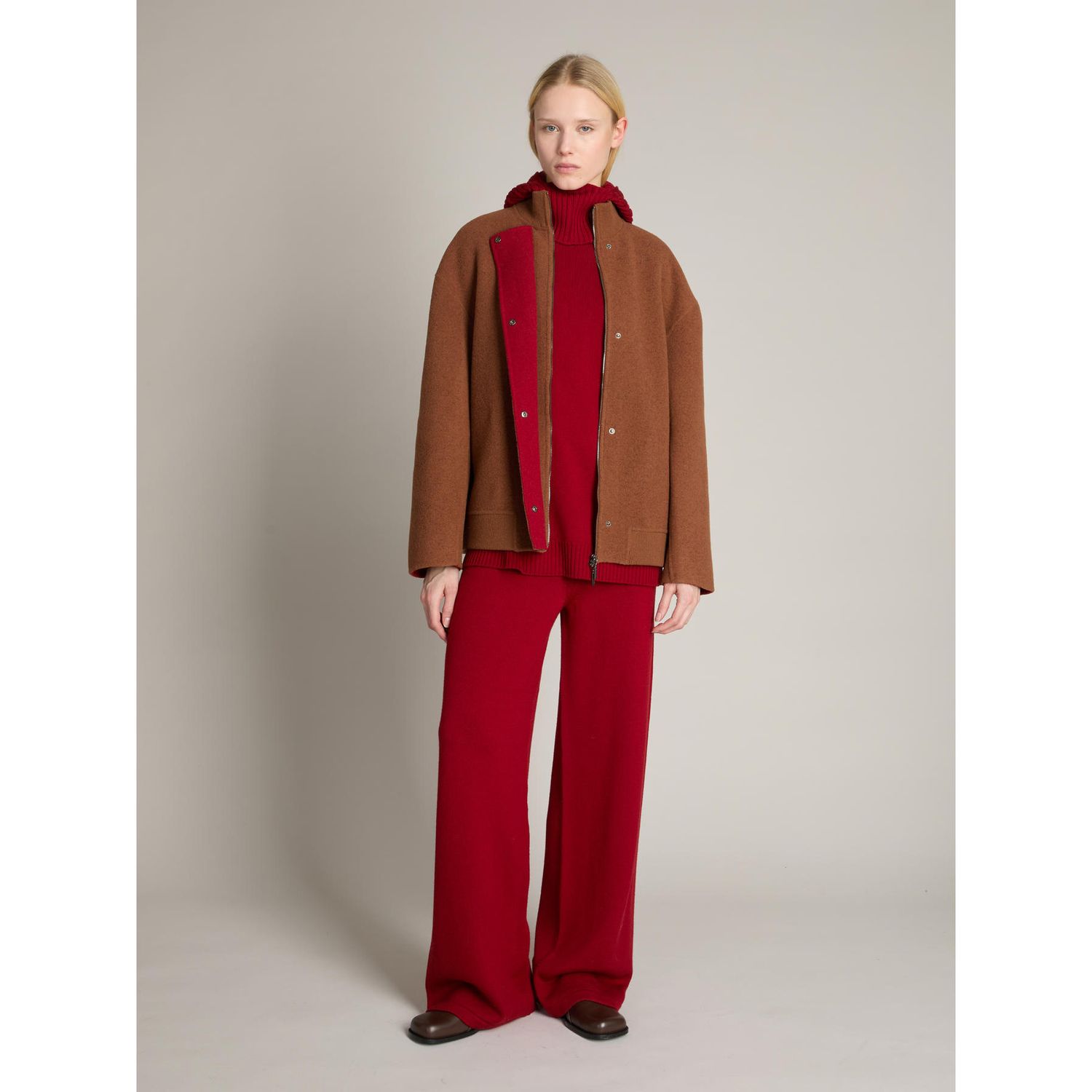 MM Max Mara - Bomber double in misto lana MMLFENICE - Caramello/Rosso