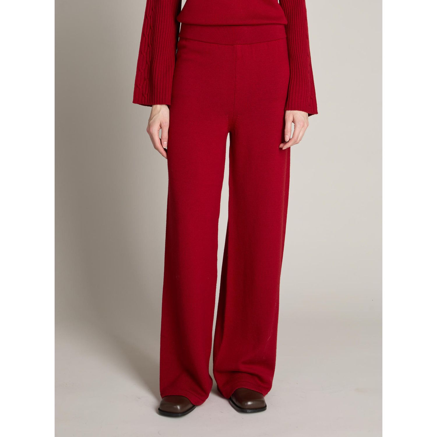 MM Max Mara - Pantalone in maglia pura lana vergine merino extrafine MMLGABARRA - Rosso borgogna