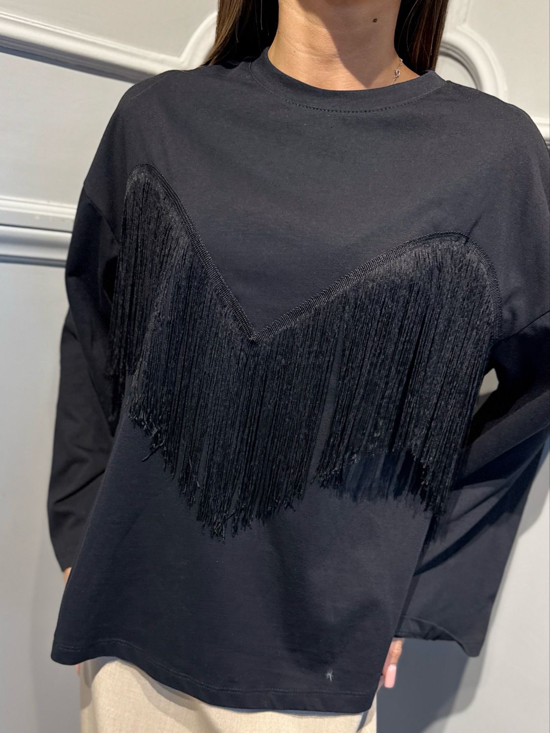 TENSIONE IN - t-shirt con frange 27M6300 nero/nero