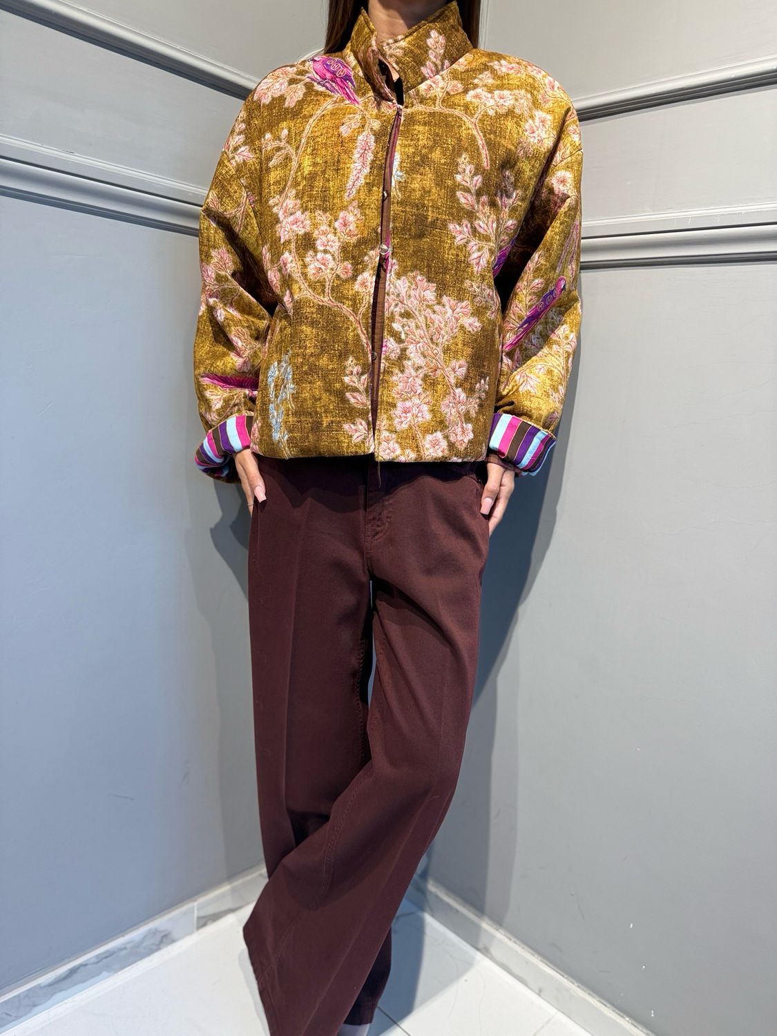 HAVE ONE - kimono con polso a strisce stampa colibrì fantasia KVS-R085