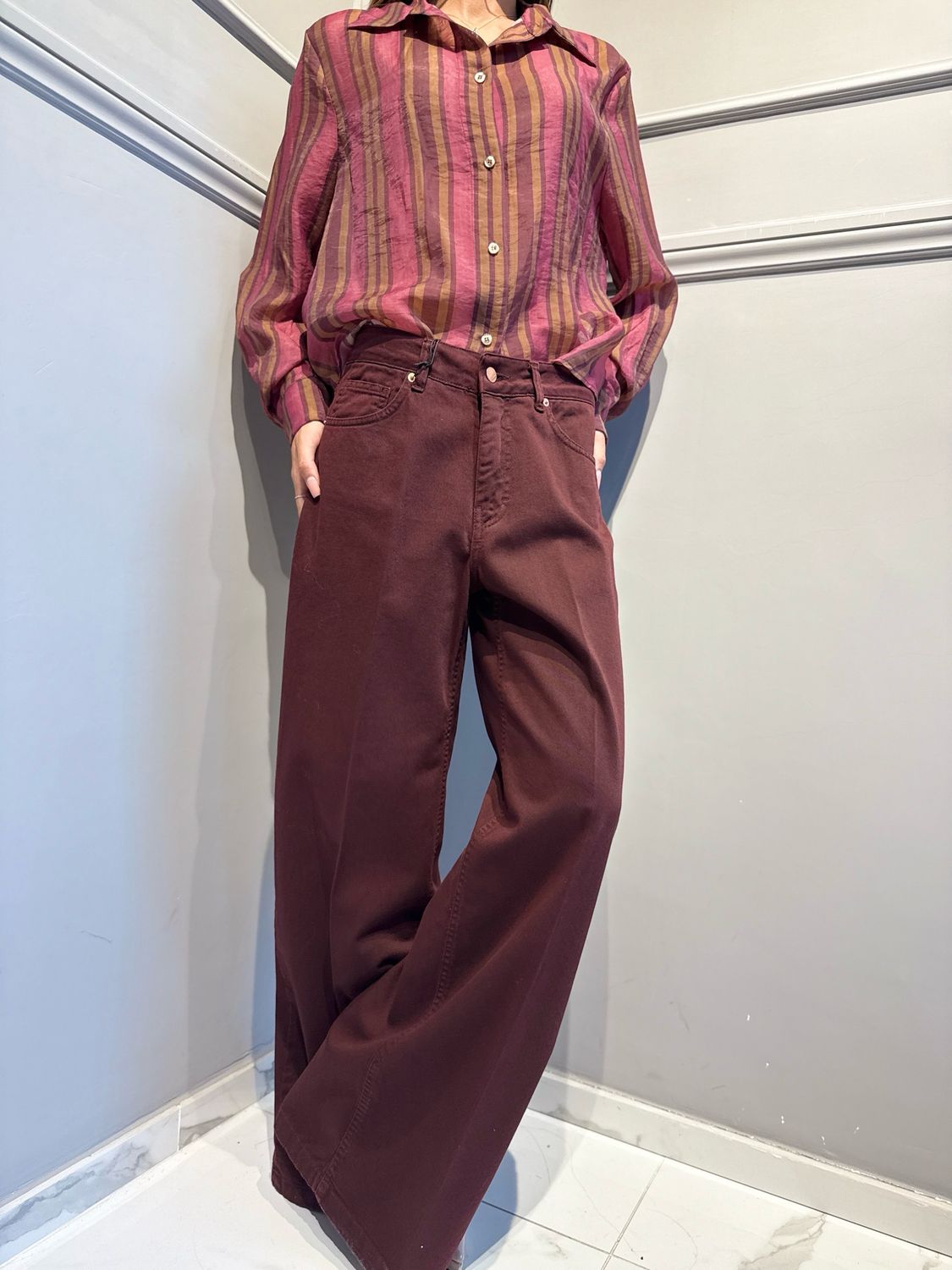TENSIONE IN - pantalone a palazzo CJ12771 bordo’