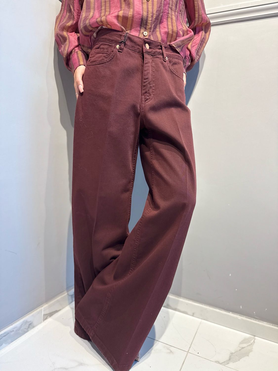 TENSIONE IN - pantalone a palazzo CJ12771 bordo’