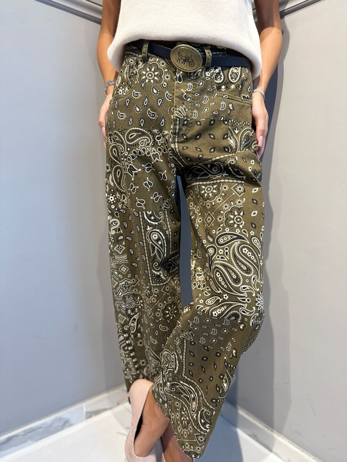TENSIONE IN - pantalone fantasia bandana W26P379 verde militare