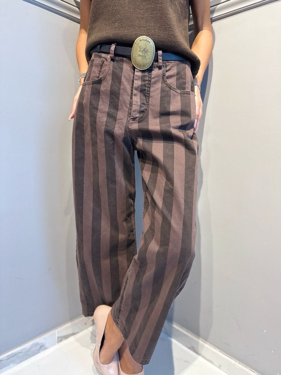 TENSIONE IN - pantalone righe W26P606 Moro/nero