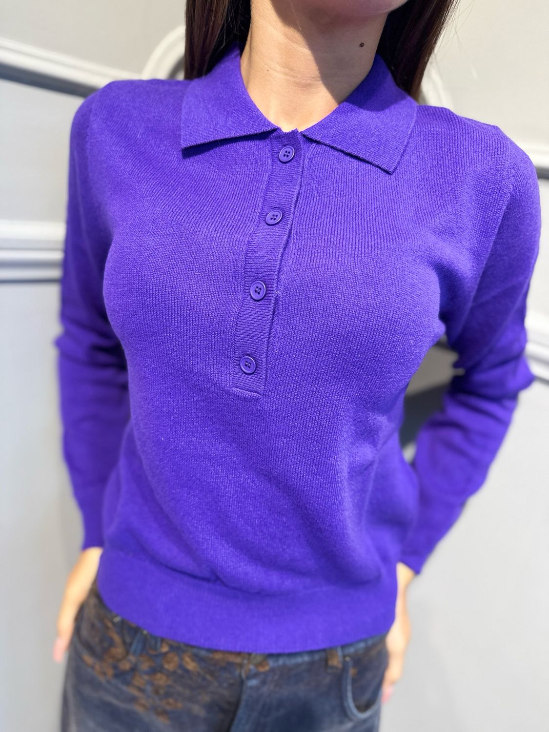 MOTEL - maglia polo in pura lana viola I26WL1028