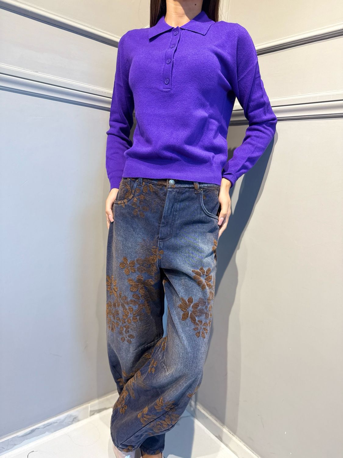 MOTEL - maglia polo in pura lana viola I26WL1028