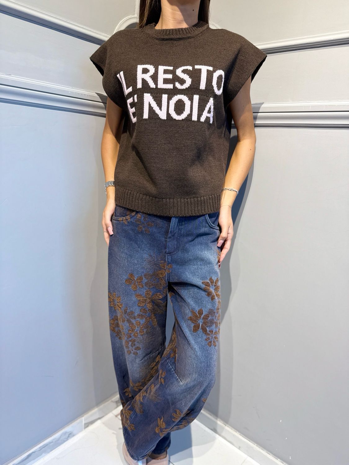 TENSIONE IN - gilet in maglia il resto è noia W6HMT12A400 Moro/rosa